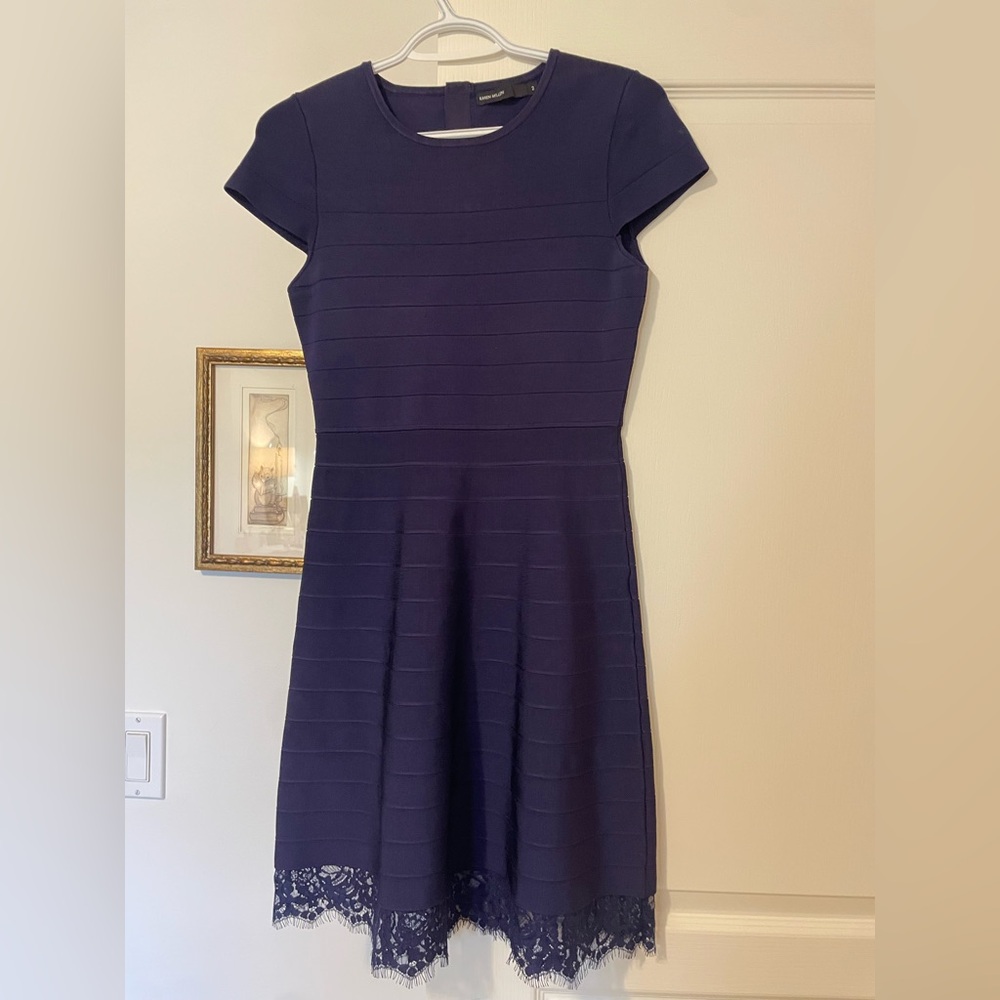Elegant Navy Blue Karen Millen Lace Hem Dress